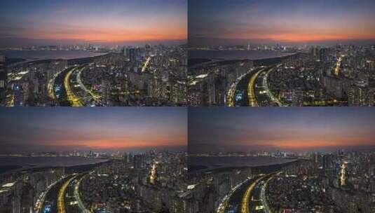 深圳京港澳高速城市夜景车流航拍延时高清在线视频素材下载