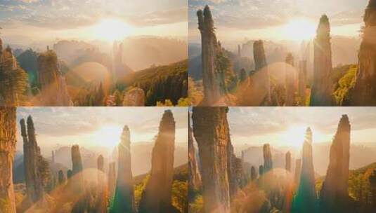 张家界奇峰日出景观高清在线视频素材下载