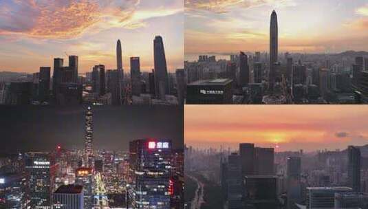 深圳福田日落晚霞航拍合集高清在线视频素材下载