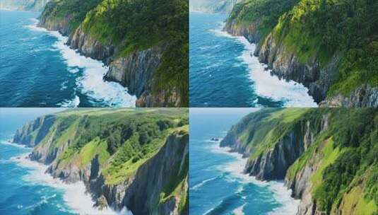 海岸边青山绿水鸟瞰画面高清在线视频素材下载