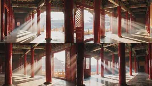 故宫古建筑内的光影效果高清在线视频素材下载