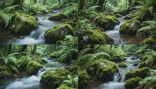 森林中流淌的潺潺溪流高清在线视频素材下载