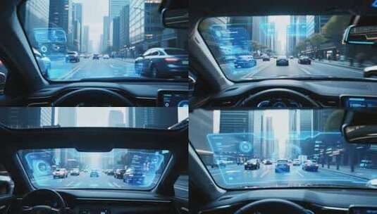 车内视角看智能驾驶城市街景高清在线视频素材下载