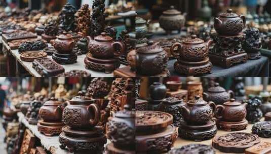 木雕工艺品展示高清在线视频素材下载