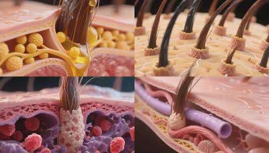 脱发与生发 毛囊毛孔结构与植发 头发健康高清在线视频素材下载