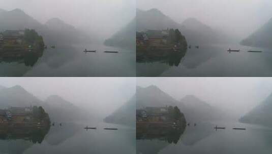 神秘湘西首八峒村小船划过酉水河高清在线视频素材下载