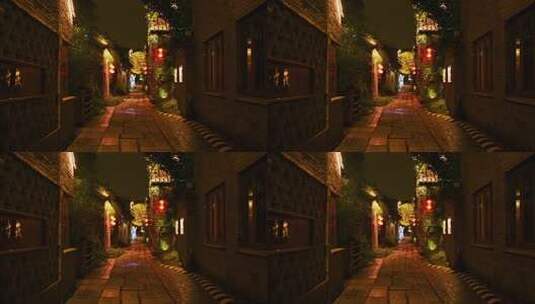 南通珠溪古镇夜间幽静小巷高清在线视频素材下载