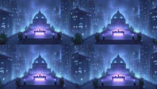 未来都市楼顶DJ台梦幻星空夜景高清在线视频素材下载