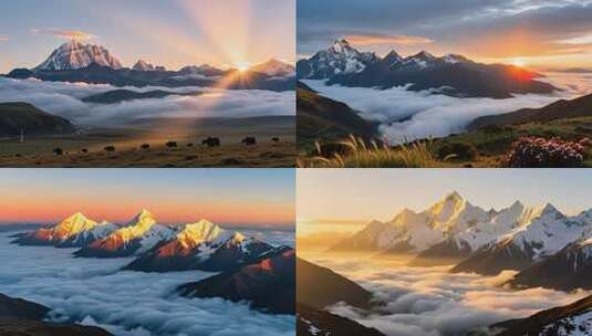 川西超美雪山日出云海合集4K高清在线视频素材下载