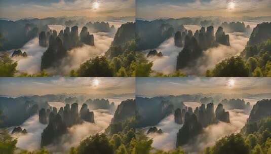 张家界山峰云海山脉日出风景云雾大自然奇峰高清在线视频素材下载