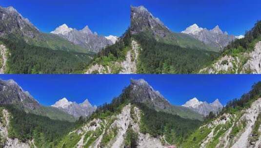 航拍贡嘎山区南门关沟爱德嘉峰雪山群峰风光高清在线视频素材下载