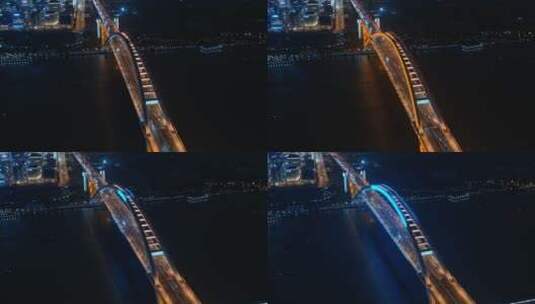 4K航拍上海徐浦大桥夜景车流高清在线视频素材下载