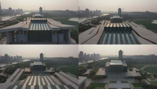 武汉琴台航拍建筑主体夕阳汉江荷花池高清在线视频素材下载