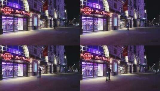 霓虹灯闪烁的沿街商铺高清在线视频素材下载
