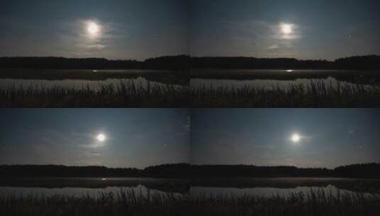 夜间湖泊和月亮延时景观高清在线视频素材下载