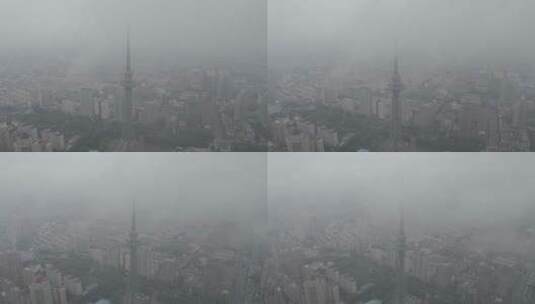 4K哈尔滨龙塔雨中穿云航拍高清在线视频素材下载