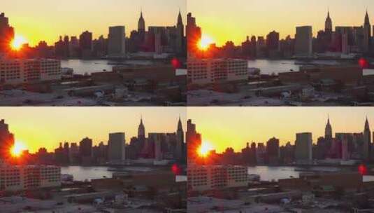 从皇后区到纽约曼哈顿下城的美丽日落景观高清在线视频素材下载