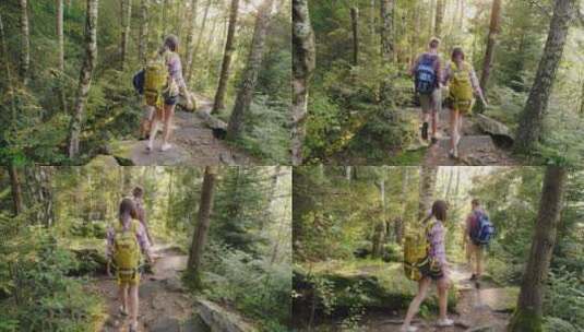 在森林中冒险的背包客高清在线视频素材下载