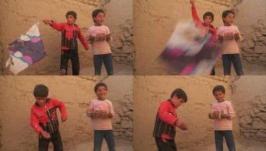 一个盲童和朋友在玩风筝高清在线视频素材下载