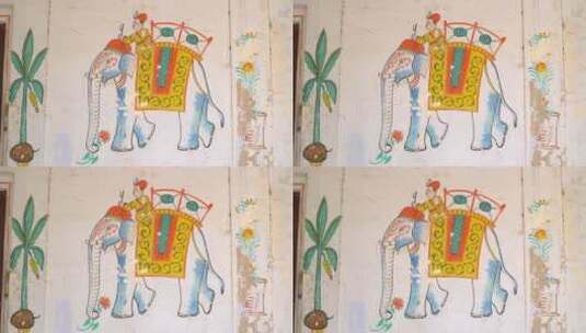 印度大象壁画高清在线视频素材下载