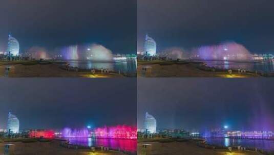 鄂州延时鄂州市政府凤凰广场音乐喷泉表演高清在线视频素材下载