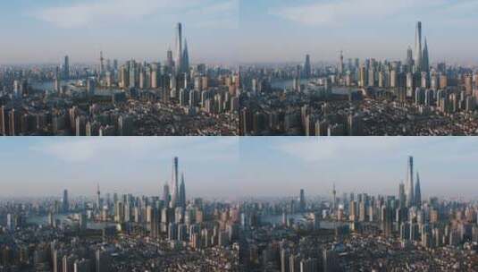 上海外滩大城市航拍蓝天高楼大厦反光电影感高清在线视频素材下载