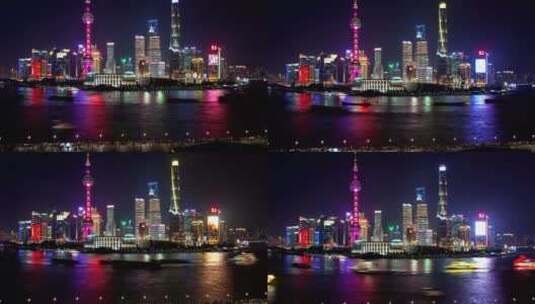 上海河与照亮的城市建筑高清在线视频素材下载