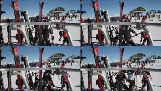 山地滑雪设备高清在线视频素材下载