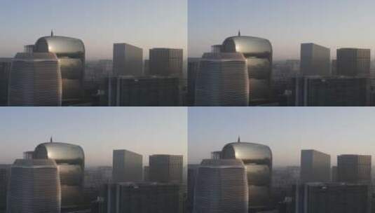 清晨的城市高楼群航拍高清在线视频素材下载