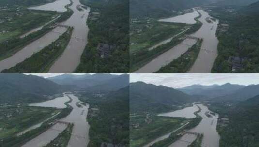 著名景点都江堰水利工程航拍高清在线视频素材下载