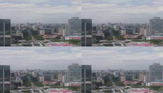 航拍蓝天白云下的广州天河高清在线视频素材下载