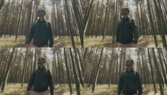 男子在森林里徒步旅行高清在线视频素材下载