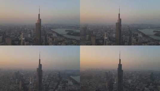 日落晚霞下的紫峰大厦和南京城高清在线视频素材下载