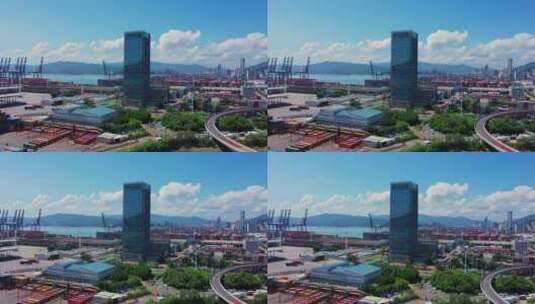 深圳盐田国际集装箱码头大厦航拍前进高清在线视频素材下载