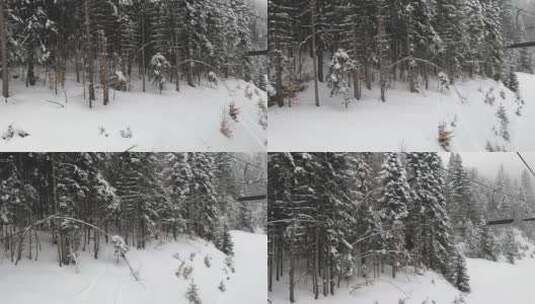 雪山和树木上的滑雪椅景观高清在线视频素材下载