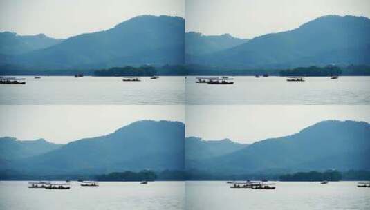 游船来往穿梭的杭州西湖航拍高清在线视频素材下载