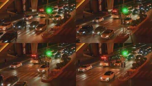 城市夜晚路口车流高清在线视频素材下载