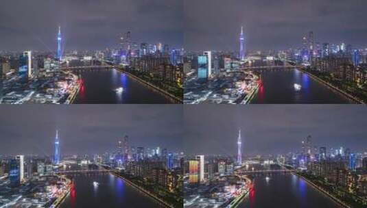 广州珠江夜景航拍延时高清在线视频素材下载