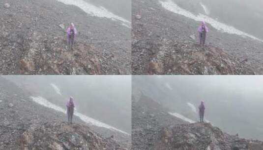 雨崩冰湖雾天航拍高清在线视频素材下载