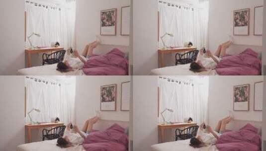 女孩在床上躺着高清在线视频素材下载