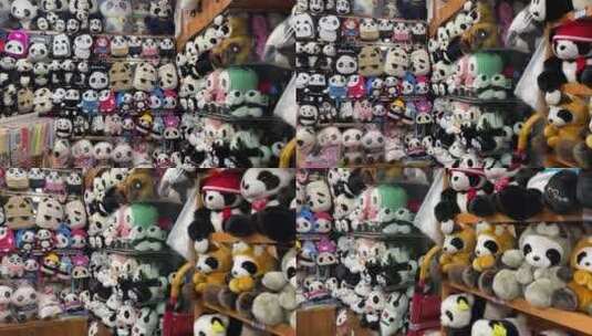 文旅店熊猫玩具展柜摇全景高清在线视频素材下载
