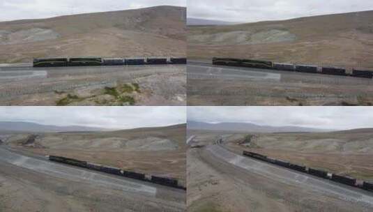 航拍青海可可西里无人区火车青藏线高清在线视频素材下载
