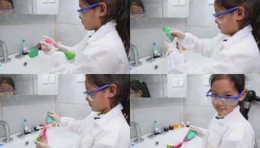 4K实拍在家做科学实验的小学生女孩高清在线视频素材下载