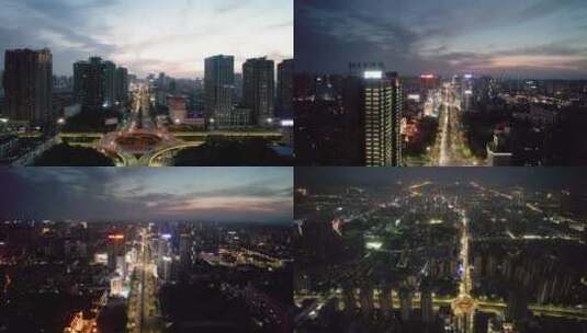 湖南衡阳市解放大道华新立交桥夜景航拍合集高清在线视频素材下载
