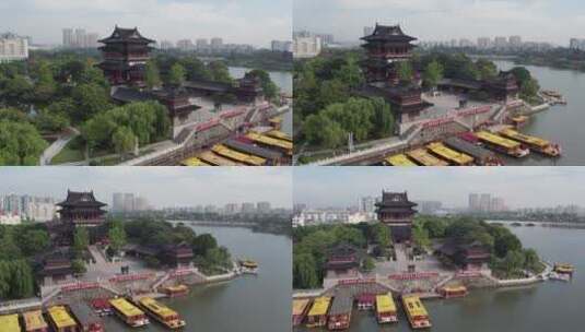 航拍泰州凤城河畔建筑景观 4k高清在线视频素材下载