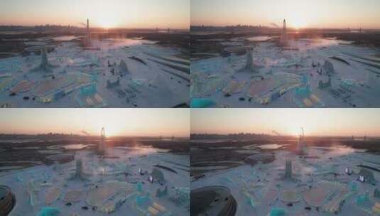 第24届哈尔滨冰雪大世界航拍高清在线视频素材下载