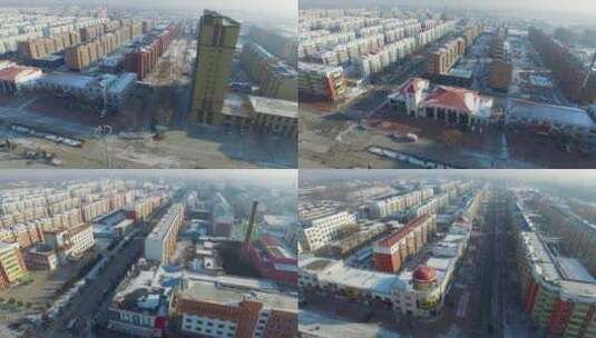 东北县城区村镇棚改建筑高层平方回迁航拍高清在线视频素材下载