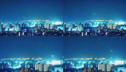 城市明亮的夜空下飞机起降，延时摄影高清在线视频素材下载