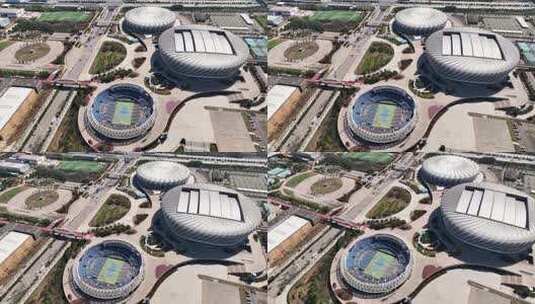 航拍武汉地标现代建筑光谷国际网球中心高清在线视频素材下载