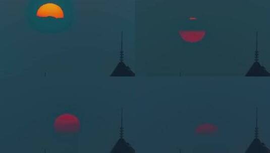 广州城市建筑剪影与夕阳落日延时风光高清在线视频素材下载